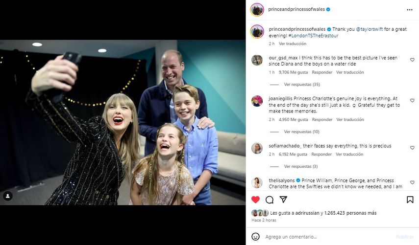 El príncipe William junto a sus hijos, los príncipes George y Louis y la princesa Charlotte, y la cantante estadounidense Taylor Swift.&nbsp;