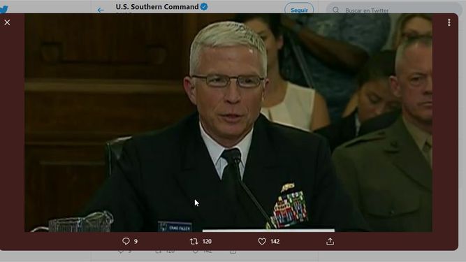 El almirante Craig Faller, jefe del Comando Sur de las Fuerzas Armadas de EEUU, en una foto publicada en la cuenta de Twitter de @Southcom.