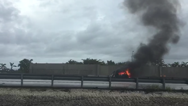 El vehículo se incendió a un lado de la vía. 