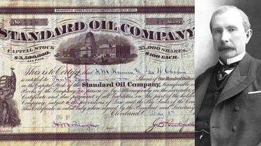 J. D. Rockefeller junto a una acción de la Standard Oil Company.&nbsp;