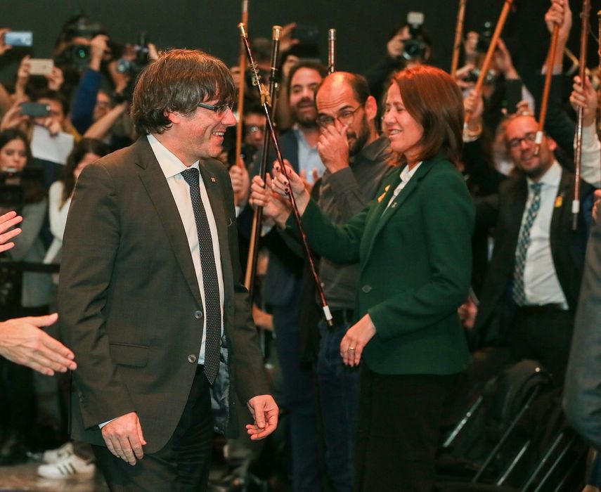 El expresidente de la Generalitat catalana Carles&nbsp;Puigdemont acude al acto que 200 alcaldes independentistas celebran en Bruselas, Bélgica.