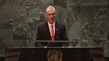 Miguel Díaz-Canel en un discurso en la Cumbre sobre los Objetivos de Desarrollo Sostenible en la ONU.