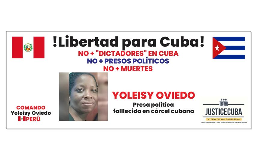 Decenas de personas manifiestan frente a la Embajada de Cuba en Lima, por el lamentable fallecimiento de la cubana Yoleisy Oviedo, presa del régimen cubano.