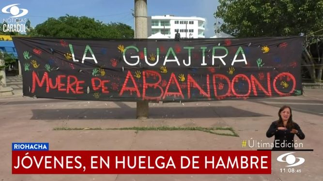 Captura de pantalla del video publicado por el portal web Noticias Caracol en su página web referente a la huelga de hambre llevada a cabo por los estudiantes.&nbsp;