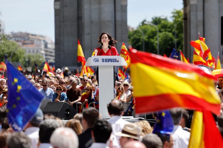 Isabel Díaz Ayuso, presidenta de la Comunidad de Madrid, en acto público el 26 de mayo.