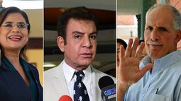 Esta composición de fotografías de archivo, tomada el 10 de marzo de 2025, muestra al ministro de Defensa hondureño, Rixi Moncada (izq.), saludando a la prensa en la sede del Estado Mayor Conjunto en Tegucigalpa el 6 de septiembre de 2024; al excandidato presidencial hondureño de la Alianza contra la Dictadura, Salvador Nasralla, dirigiéndose a los medios en Tegucigalpa el 12 de marzo de 2018; y al precandidato presidencial hondureño del Partido Nacional, Nasry Asfura, saludando mientras espera para votar durante las elecciones primarias y locales en Tegucigalpa, el 9 de marzo de 2025. Esta composición de fotografías de archivo, tomada el 10 de marzo de 2025, muestra al ministro de Defensa hondureño, Rixi Moncada (izq.), saludando a la prensa en la sede del Estado Mayor Conjunto en Tegucigalpa el 6 de septiembre de 2024; al excandidato presidencial hondureño de la Alianza contra la Dictadura, Salvador Nasralla, dirigiéndose a los medios en Tegucigalpa el 12 de marzo de 2018; y al precandidato presidencial hondureño del Partido Nacional, Nasry Asfura, saludando mientras espera para votar durante las elecciones primarias y locales en Tegucigalpa, el 9 de marzo de 2025.