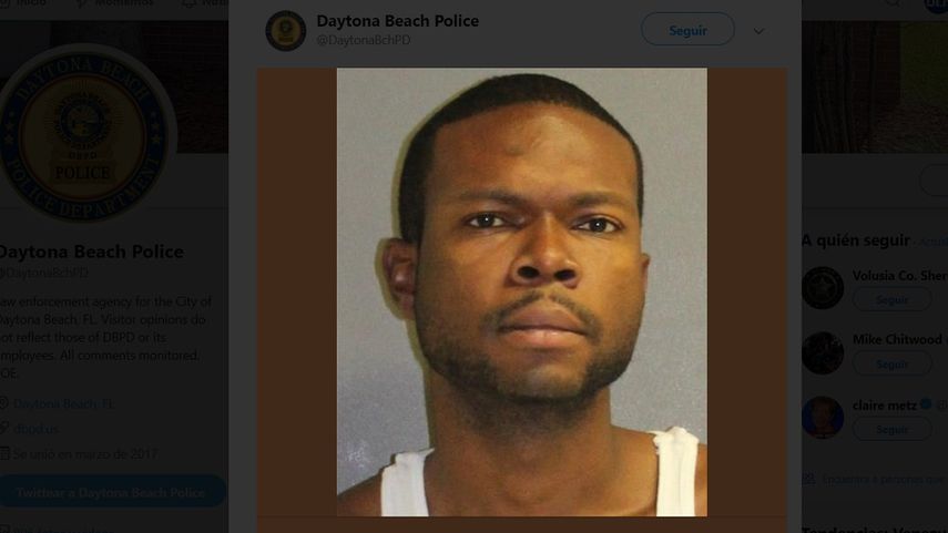 Fotograf&iacute;a de&nbsp;Antonio Jama Gearin, acusado de robo a mano armada,&nbsp;publicada en la cuenta oficial de la Polic&iacute;a de Daytona Beach.