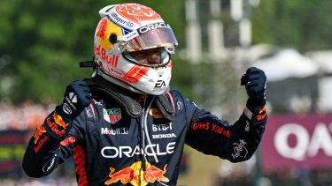 Max Verstappen del equipo Red Bull celebra tras ganar el Gran Premio de Hungría, el domingo 23 de julio de 2023, en Budapest.&nbsp;