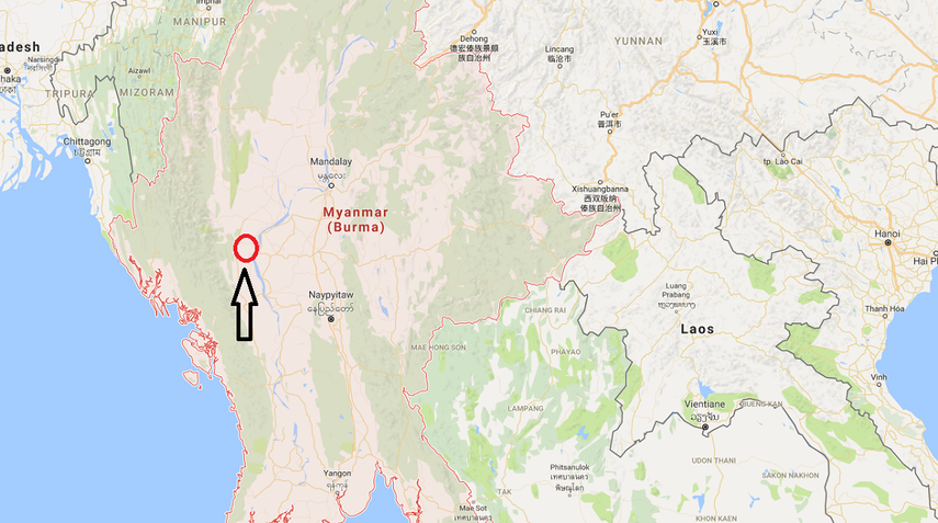 El círculo rojo señala el lugar donde fue el epicentro del temblor que sacudió a Birmania este 24 de agosto