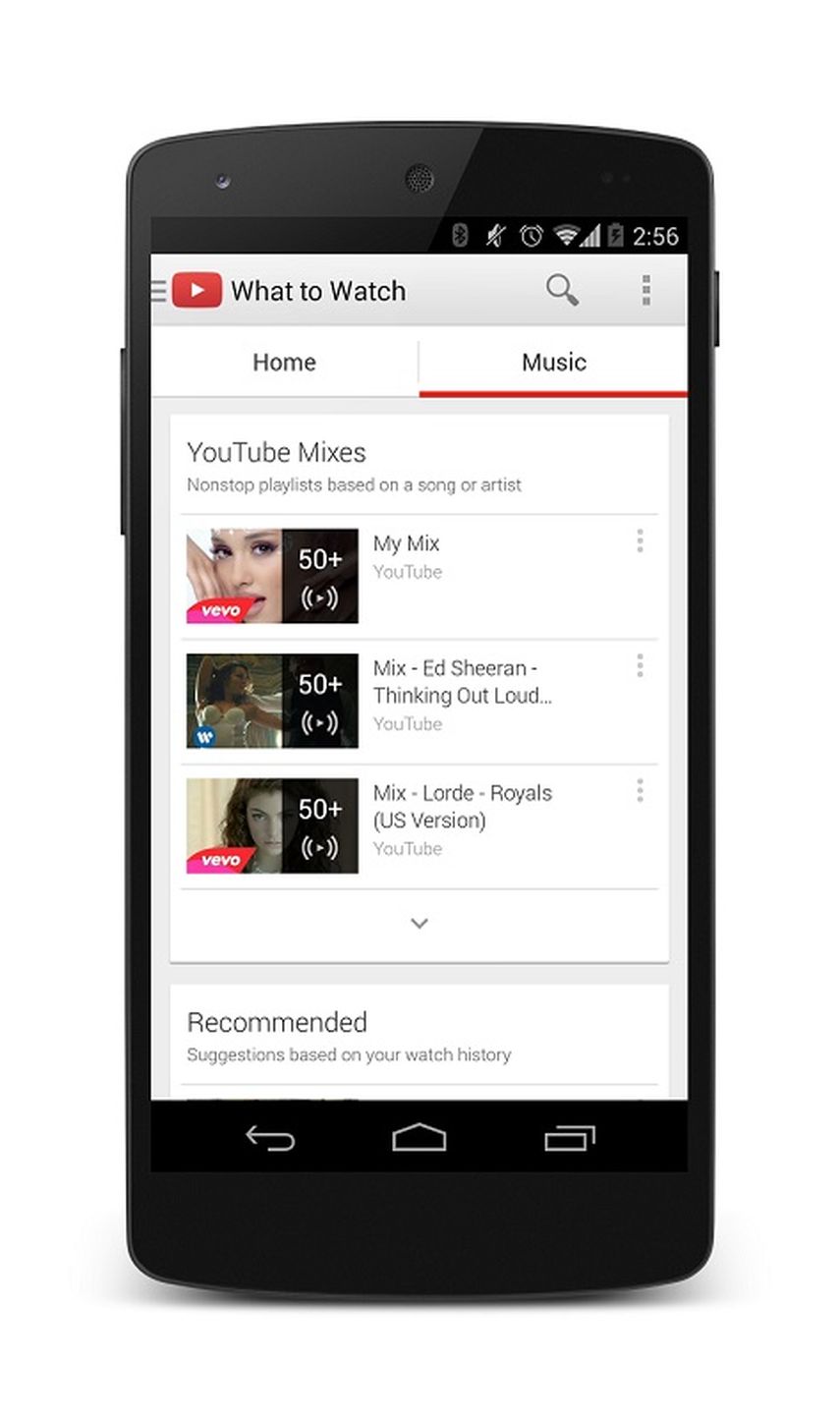 Imagen proporcionada por Google muestra la nueva sección dedicada exclusivamete a música en la aplicación móvil YouTube. (AP)