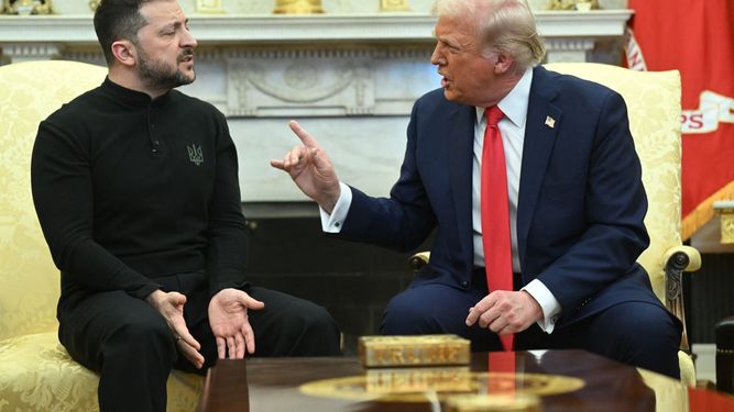 El presidente de Estados Unidos Donald J. Trump en su altercado en la Oficina Oval con su homólogo ucraniano Volodimir Zelenski. El presidente de Estados Unidos Donald J. Trump en su altercado en la Oficina Oval con su homólogo ucraniano Volodimir Zelenski.