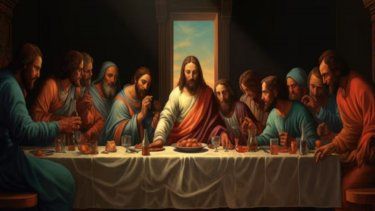 Pintura que refleja la última cena de Jesús y los apóstoles, donde el vino representa la sangre de Jesús. 