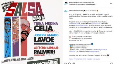 Concierto Íconos de la Salsa Brava, un homenaje a Celia Cruz, Héctor Lavoe y Eddie Palmieri en Caracas.