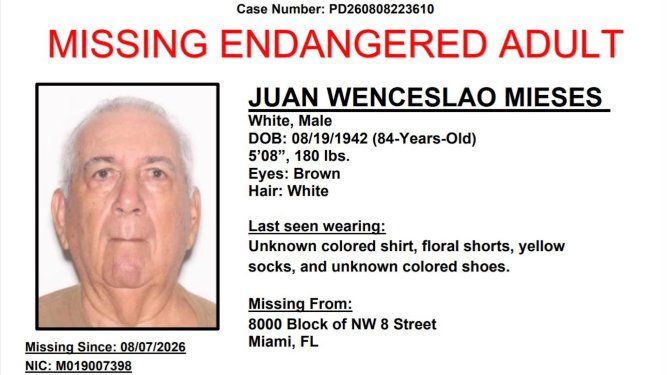 Buscan a hombre de 84 años desaparecido en Miami