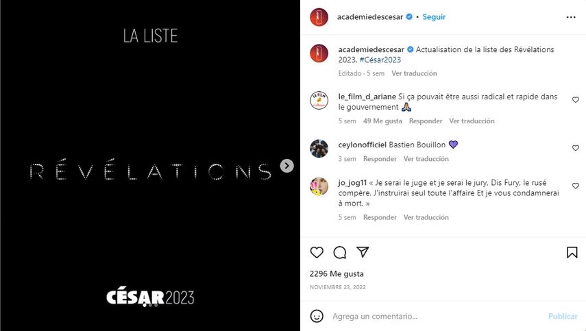 La Academia de Cine Francés no permitirá que miembros de la industria cinematográfica que hayan sido acusados de violencia sexual sean nominados a los Premios César.