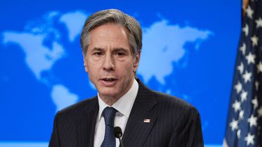En esta imagen de archivo del 26 de febrero de 2021, el secretario de Estado de Estados Unidos, Antony Blinken, habla en una conferencia de prensa en el Departamento de Estado en Washington.&nbsp;