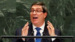 El canciller del régimen cubano, Bruno Rodríguez, habla ante la 74ta sesión de la Asamblea General de las Naciones Unidas, sábado 28 de septiembre de 2019. 
