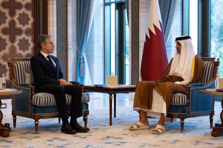 Antony Blinken el 13OCT23 recibido en Doha por el emir Tamim bin Hamad Al Thani facilitador de negociaciones con Nicolás Maduro.&nbsp;