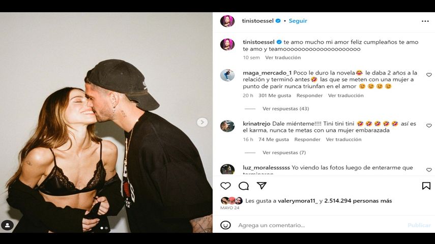 La artista Tini Stoessel y el futbolista Rodrigo de Paul.