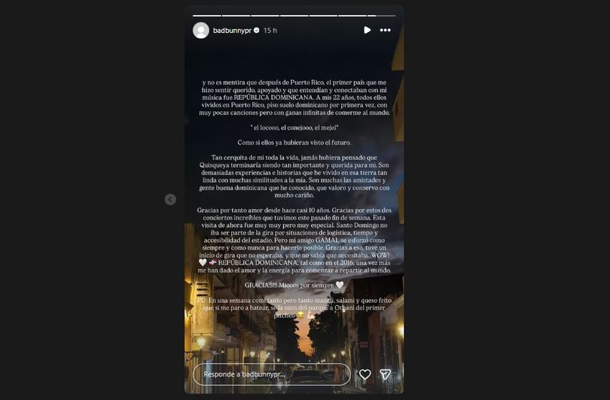 Mensaje de Bad Bunny a República Dominicana.