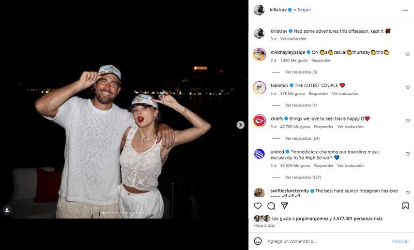 Travis Kelce publica por primera vez fotografías con Taylor Swift en Instagram.&nbsp;