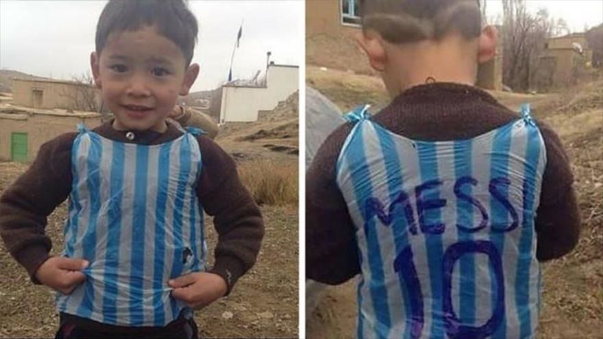 origen tarifa Nevada Messi envió regalos al niño afgano que hizo una camiseta con una bolsa