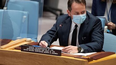 Carlos Ruiz, enviado de Naciones Unidas para Colombia, habla el jueves 20 de enero del 2022 en el Consejo de Seguridad de Naciones Unidas, en Nueva York.