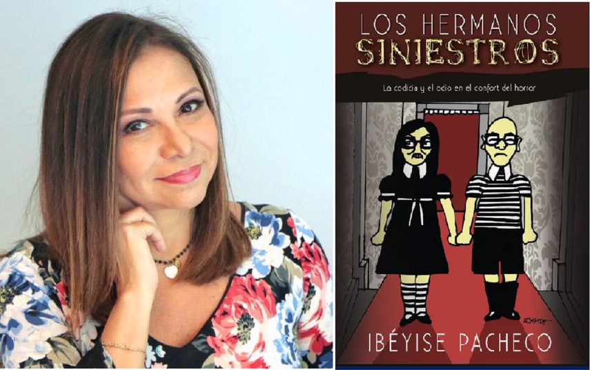 La periodista y escritora venezolana Ib&eacute;yice Pachecho junto a la portada de su &uacute;ltimo libro Los Hermanos Siniestros .&nbsp;