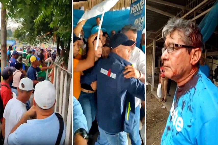 El equipo de Vente Venezuela en Charallave, en Miranda fue agredido por un grupo colectivo durante una actividad con la candidata María Corina Machado, quien denunció el hecho ante la comunidad internacional. 8 de febrero 2024.