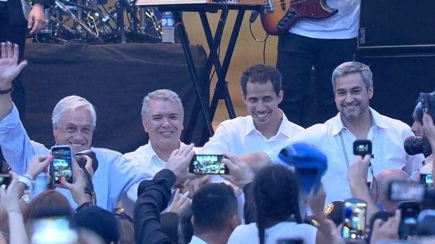 Juan Guaidó juanto a&nbsp;con los mandatarios de Colombia, Iván Duque; Chile, Sebastián Piñera; Paraguay, Mario Abdo Benítez y el secretario de la OEA, Luis Almagro