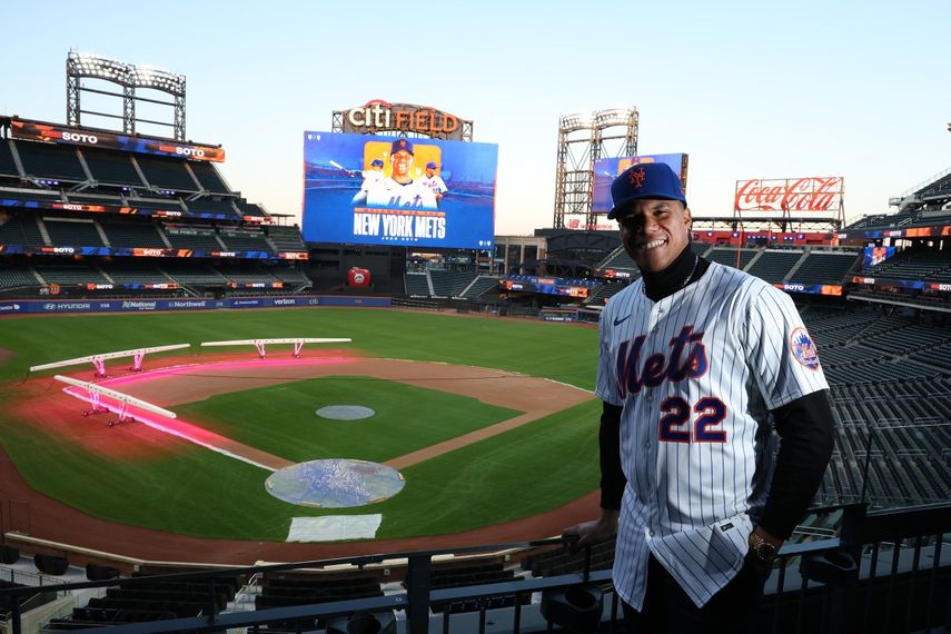 El dominicano Juan Soto durante su presentación como jugador de los Mets de Nueva York. El dominicano Juan Soto durante su presentación como jugador de los Mets de Nueva York.