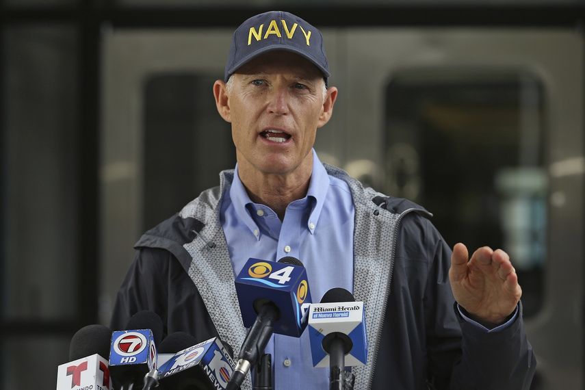 El senador republicano Rick Scott&nbsp;ofrece declaraciones en Miami, el lunes 2 de septiembre de 2019.