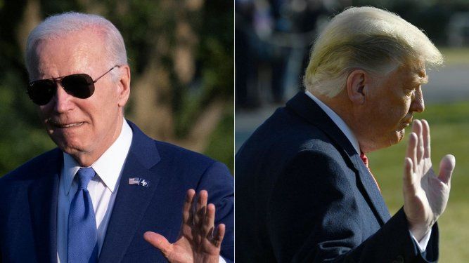 Combinación de imágenes que muestra al presidente Joe Biden y al expresidente Donald Trump.&nbsp;