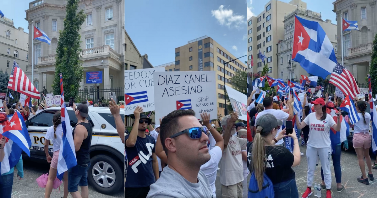 Piden libertad para Cuba frente a embajada de la isla en Washington