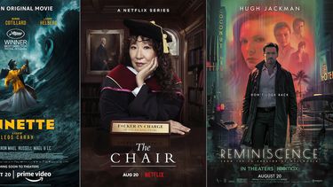 En esta combinación de fotografías el arte promocional de Annette, que se estrena el 20 de agosto en Amazon Prime, izquierda, The Chair, una serie que se estrena el 20 de agosto en Netflix y Reminiscence, una película que se estrena el 20 de agosto en HBO Max.