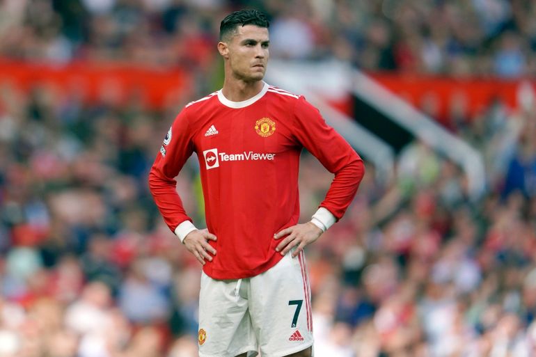 Cristiano Ronaldo durante un partido de la Liga Premier entre Manchester United y Norwich City en el estadio Old Trafford de Manchester, Inglaterra, el 16 de abril de 2022. 