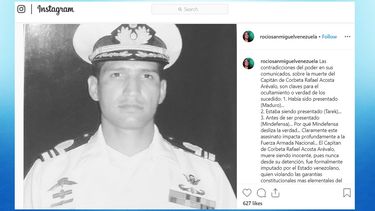 Captura de pantalla del post publicado por la abogada Rocío San Miguel en su cuenta de Instagram sobre la muerte del capitán de corbeta Rafael Acosta Arévalo.