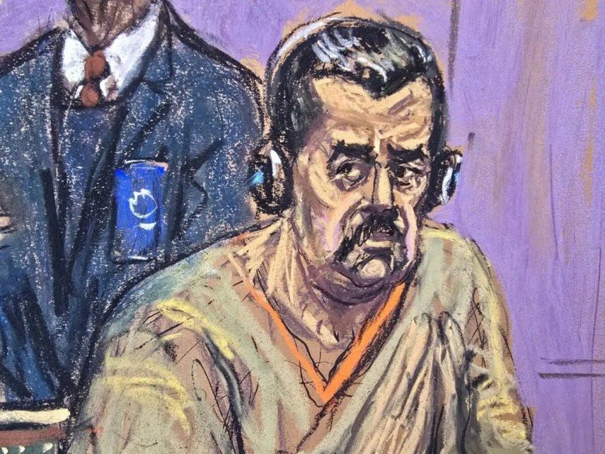 Nicolás Maduro, dictador depuesto de Venezuela, en dibujo realizado por la artista Jane Rosenberg, en una audiencia en un tribunal federal en Nueva York.