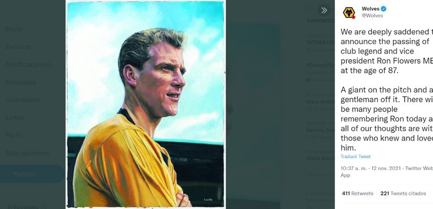 El club inglés Wolves, anunció el fallecimiento del Campeón del Mundo Ron Flowers