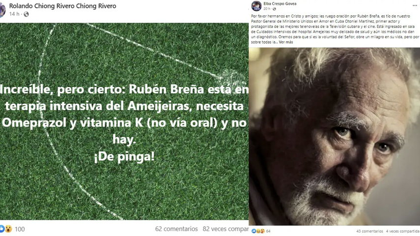 Actor Rubén Breña, en terapia intensiva en Cuba y sin medicamentos.&nbsp;