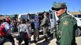 Agentes de Aduanas y Patrulla Fronteriza suben a migrantes a un vehículo después de que ingresaron en grupos a Estados Unidos desde México en Jacumba Hot Springs, California, el 5 de junio de 2024.