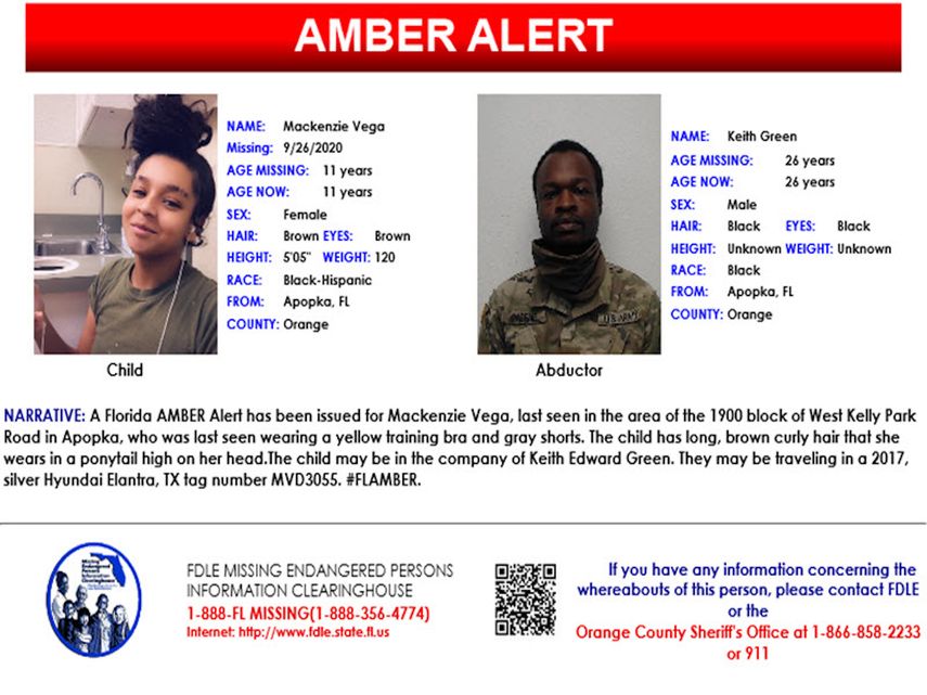 Este s&aacute;bado el&nbsp;Departamento de Aplicaci&oacute;n de la Ley de&nbsp;Florida&nbsp;emiti&oacute; una&nbsp;Alerta Amber&nbsp;por la desaparici&oacute;n de&nbsp;la ni&ntilde;a Mackenzie Vega.