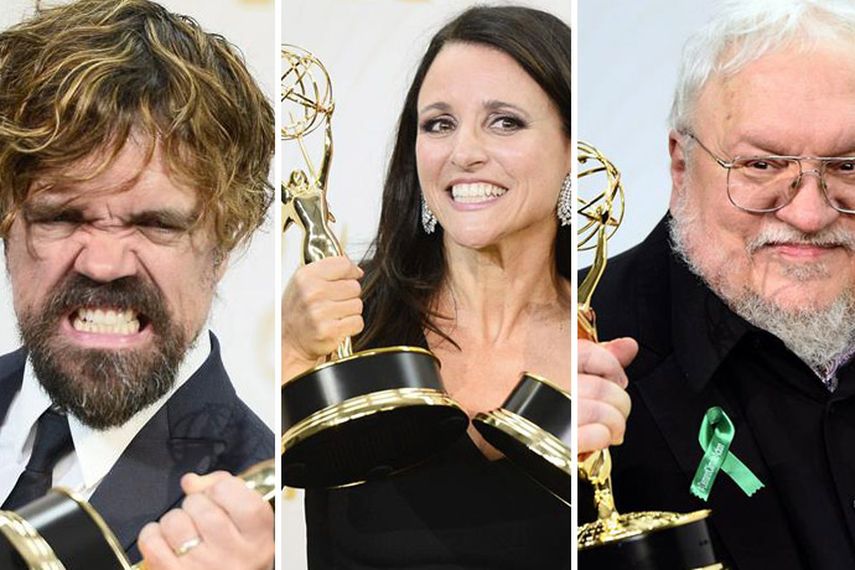 De izquierda a derecha, Peter Dinklage, Julia Louis-Dreyfus y George R.R. Martin. (EFE)