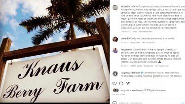 En la cuenta de IG de knausberryfarm colocaron una nota informando sobre el lamentable acontecimiento.&nbsp;