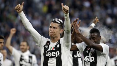 &nbsp;En imagen del 20 de abril de 2019, el portugu&eacute;s Cristiano Ronaldo, de la Juventus, festeja al final del partido por la Serie A ante la Fiorentina, en el estadio Allianz de Tur&iacute;n, Italia.&nbsp;