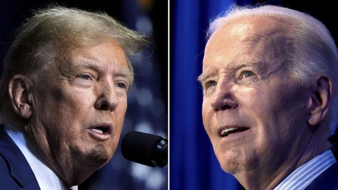 En esta imagen se muestra al candidato presidencial republicano, el expresidente Donald Trump, izquierda, el 9 de marzo de 2024, y al presidente Joe Biden, derecha, el 27 de enero de 2024.&nbsp;