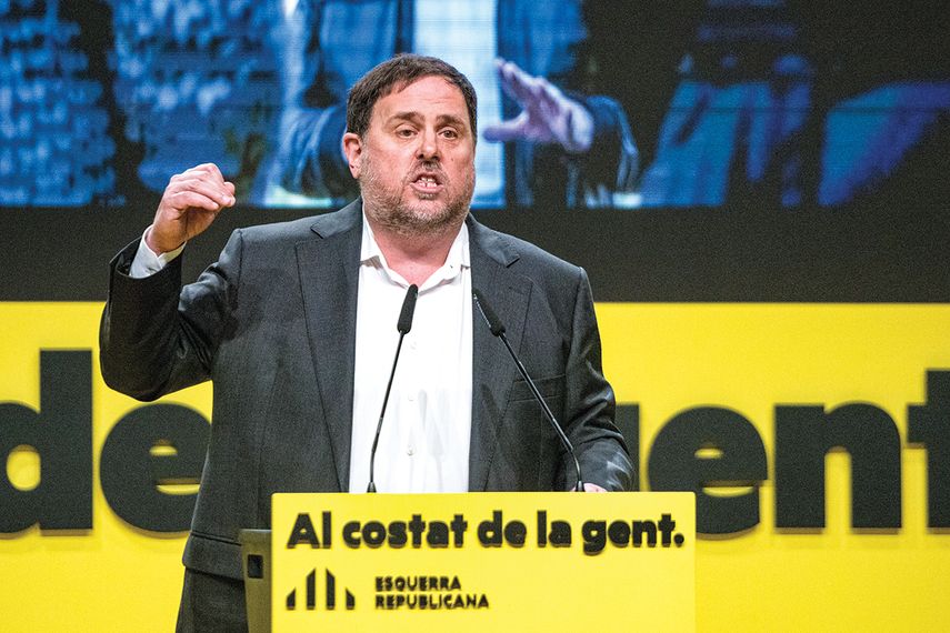 Oriol Junqueras, exvicepresidente de Cataluña, acude a un acto político durante permiso extrapenal.