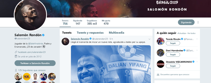 El traspaso de Salomón Rondón al fútbol chino costó 18,3 millones de euros y sigue siendo el venezolano de mayor valor en el fútbol. 
