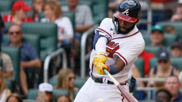 En foto del 28 de mayo del 2022, Michael Harris II, de los Bravos de Atlanta, debuta en las Grandes Ligas ante los Marlins de Miami.