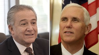 Oscal Naranjo (izq.), vicepresidente de Colombia, y el vicepresidente estadounidense Mike Pence.